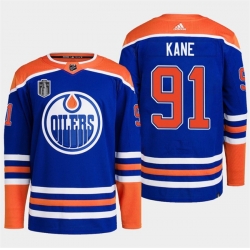 Men Edmonton Oilers 91 Evander Kane Royal 2024 Stanley Cup Final Patch Stitched Jersey