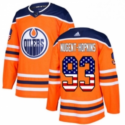 Mens Adidas Edmonton Oilers 93 Ryan Nugent Hopkins Authentic Orange USA Flag Fashion NHL Jersey 