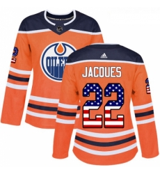 Womens Adidas Edmonton Oilers 22 Jean Francois Jacques Authentic Orange USA Flag Fashion NHL Jersey 