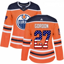 Womens Adidas Edmonton Oilers 27 Boyd Gordon Authentic Orange USA Flag Fashion NHL Jersey 