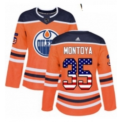 Womens Adidas Edmonton Oilers 35 Al Montoya Authentic Orange USA Flag Fashion NHL Jersey 