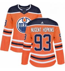 Womens Adidas Edmonton Oilers 93 Ryan Nugent Hopkins Authentic Orange Home NHL Jersey 