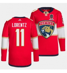 Men Florida Panthers 11 Steven Lorentz Red Home 2024 Stanley Cup Champions Stitched Jersey