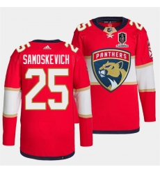 Men Florida Panthers 25 Mackie Samoskevich Red Home 2024 Stanley Cup Champions Stitched Jersey