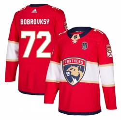 Men Florida Panthers 72 Sergei Bobrovsky Red 2024 Stanley Cup Final Patch Stitched Jersey