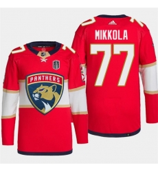 Men Florida Panthers 77 Niko Mikkola Red 2024 Stanley Cup Final Patch Stitched Jersey