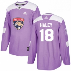 Mens Adidas Florida Panthers 18 Micheal Haley Authentic Purple Fights Cancer Practice NHL Jersey 