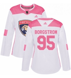 Womens Adidas Florida Panthers 95 Henrik Borgstrom Authentic WhitePink Fashion NHL Jersey 