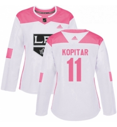 Womens Adidas Los Angeles Kings 11 Anze Kopitar Authentic WhitePink Fashion NHL Jersey 