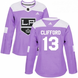 Womens Adidas Los Angeles Kings 13 Kyle Clifford Authentic Purple Fights Cancer Practice NHL Jersey 