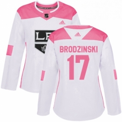 Womens Adidas Los Angeles Kings 17 Jonny Brodzinski Authentic WhitePink Fashion NHL Jersey 