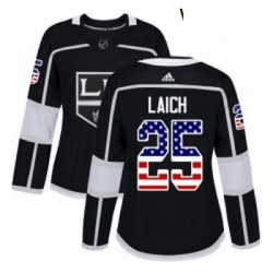 Womens Adidas Los Angeles Kings 25 Brooks Laich Authentic Black USA Flag Fashion NHL Jersey 