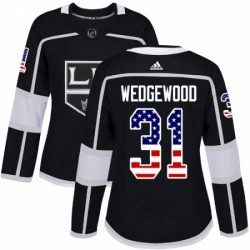 Womens Adidas Los Angeles Kings 31 Scott Wedgewood Authentic Black USA Flag Fashion NHL Jersey 