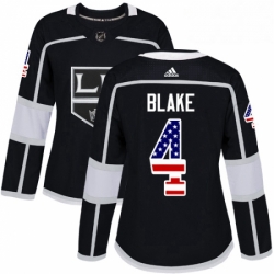 Womens Adidas Los Angeles Kings 4 Rob Blake Authentic Black USA Flag Fashion NHL Jersey 