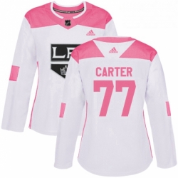 Womens Adidas Los Angeles Kings 77 Jeff Carter Authentic WhitePink Fashion NHL Jersey 