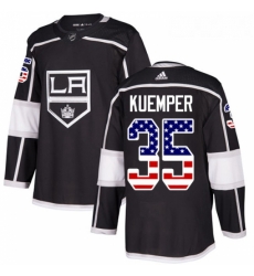 Youth Adidas Los Angeles Kings 35 Darcy Kuemper Authentic Black USA Flag Fashion NHL Jersey 