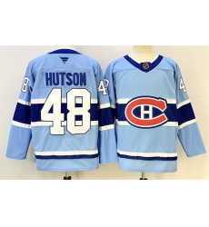 Men Montreal Canadiens 48 Lane Hutson Blue 2023 24 Reverse Retro Stitched Jersey Men Montreal Canadiens 48 Lane Hutson Blue 2023 24 Reverse Retro Stitched Jersey