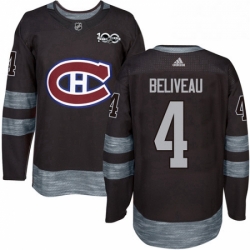 Mens Adidas Montreal Canadiens 4 Jean Beliveau Premier Black 1917 2017 100th Anniversary NHL Jersey 