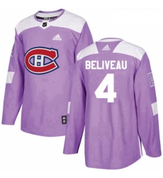 Youth Adidas Montreal Canadiens 4 Jean Beliveau Authentic Purple Fights Cancer Practice NHL Jersey 