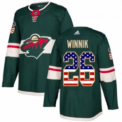 Mens Adidas Minnesota Wild 26 Daniel Winnik Authentic Green USA Flag Fashion NHL Jersey 