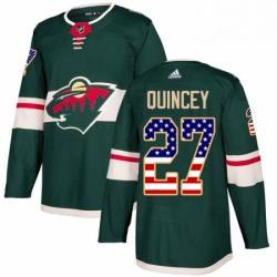 Mens Adidas Minnesota Wild 27 Kyle Quincey Authentic Green USA Flag Fashion NHL Jersey 