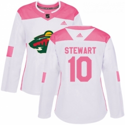 Womens Adidas Minnesota Wild 10 Chris Stewart Authentic WhitePink Fashion NHL Jersey 