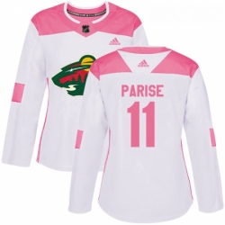 Womens Adidas Minnesota Wild 11 Zach Parise Authentic WhitePink Fashion NHL Jersey 