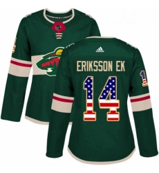 Womens Adidas Minnesota Wild 14 Joel Eriksson Ek Authentic Green USA Flag Fashion NHL Jersey 