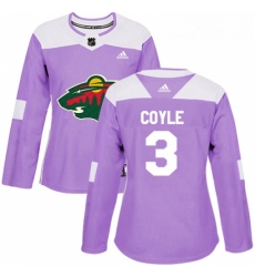 Womens Adidas Minnesota Wild 3 Charlie Coyle Authentic Purple Fights Cancer Practice NHL Jersey 