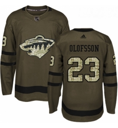 Youth Adidas Minnesota Wild 23 Gustav Olofsson Authentic Green Salute to Service NHL Jersey 