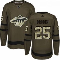 Youth Adidas Minnesota Wild 25 Jonas Brodin Premier Green Salute to Service NHL Jersey 