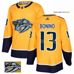 Mens Adidas Nashville Predators 13 Nick Bonino Authentic Gold Fashion Gold NHL Jersey 