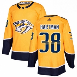 Mens Adidas Nashville Predators 38 Ryan Hartman Authentic Gold Home NHL Jers 