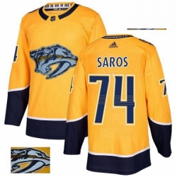 Mens Adidas Nashville Predators 74 Juuse Saros Authentic Gold Fashion Gold NHL Jersey 