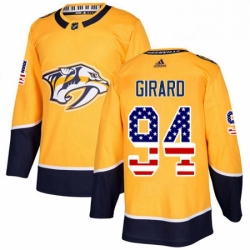 Mens Adidas Nashville Predators 94 Samuel Girard Authentic Gold USA Flag Fashion NHL Jersey 