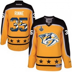 Predators #35 Pekka Rinne Yellow 2017 Stanley Cup Team Logo Fashion Stitched NHL Jersey