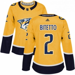 Womens Adidas Nashville Predators 2 Anthony Bitetto Authentic Gold Home NHL Jersey 