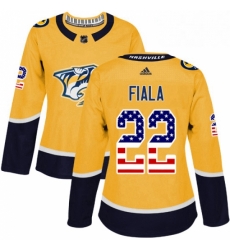 Womens Adidas Nashville Predators 22 Kevin Fiala Authentic Gold USA Flag Fashion NHL Jersey 