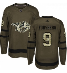 Youth Adidas Nashville Predators 9 Filip Forsberg Authentic Green Salute to Service NHL Jersey 