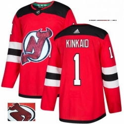 Mens Adidas New Jersey Devils 1 Keith Kinkaid Authentic Red Fashion Gold NHL Jersey 