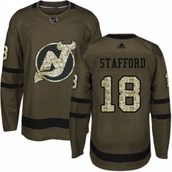 Mens Adidas New Jersey Devils 18 Drew Stafford Authentic Green Salute to Service NHL Jersey 