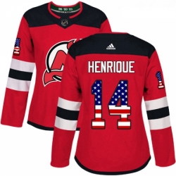 Womens Adidas New Jersey Devils 14 Adam Henrique Authentic Red USA Flag Fashion NHL Jersey 