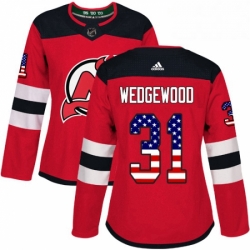 Womens Adidas New Jersey Devils 31 Scott Wedgewood Authentic Red USA Flag Fashion NHL Jersey 