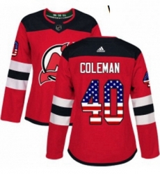 Womens Adidas New Jersey Devils 40 Blake Coleman Authentic Red USA Flag Fashion NHL Jersey 