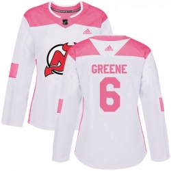 Womens Adidas New Jersey Devils 6 Andy Greene Authentic WhitePink Fashion NHL Jersey 