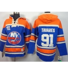 New York Islanders #91 John Tavares Blue Stitched NHL Sawyer Hooded Sweatshirt