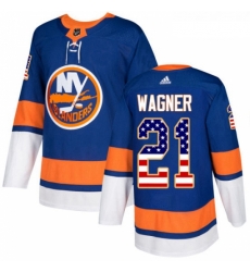 Youth Adidas New York Islanders 21 Chris Wagner Authentic Royal Blue USA Flag Fashion NHL Jersey 