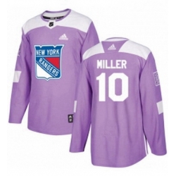 Mens Adidas New York Rangers 10 JT Miller Authentic Purple Fights Cancer Practice NHL Jersey 