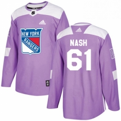 Mens Adidas New York Rangers 61 Rick Nash Authentic Purple Fights Cancer Practice NHL Jersey 