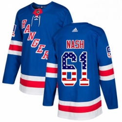 Mens Adidas New York Rangers 61 Rick Nash Authentic Royal Blue USA Flag Fashion NHL Jersey 